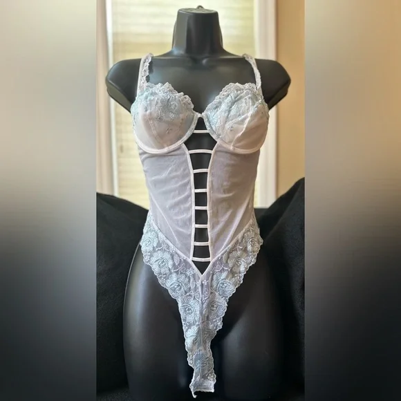 Victoria's Secret white and light blue lacy one-piece - Picture 1 of 13